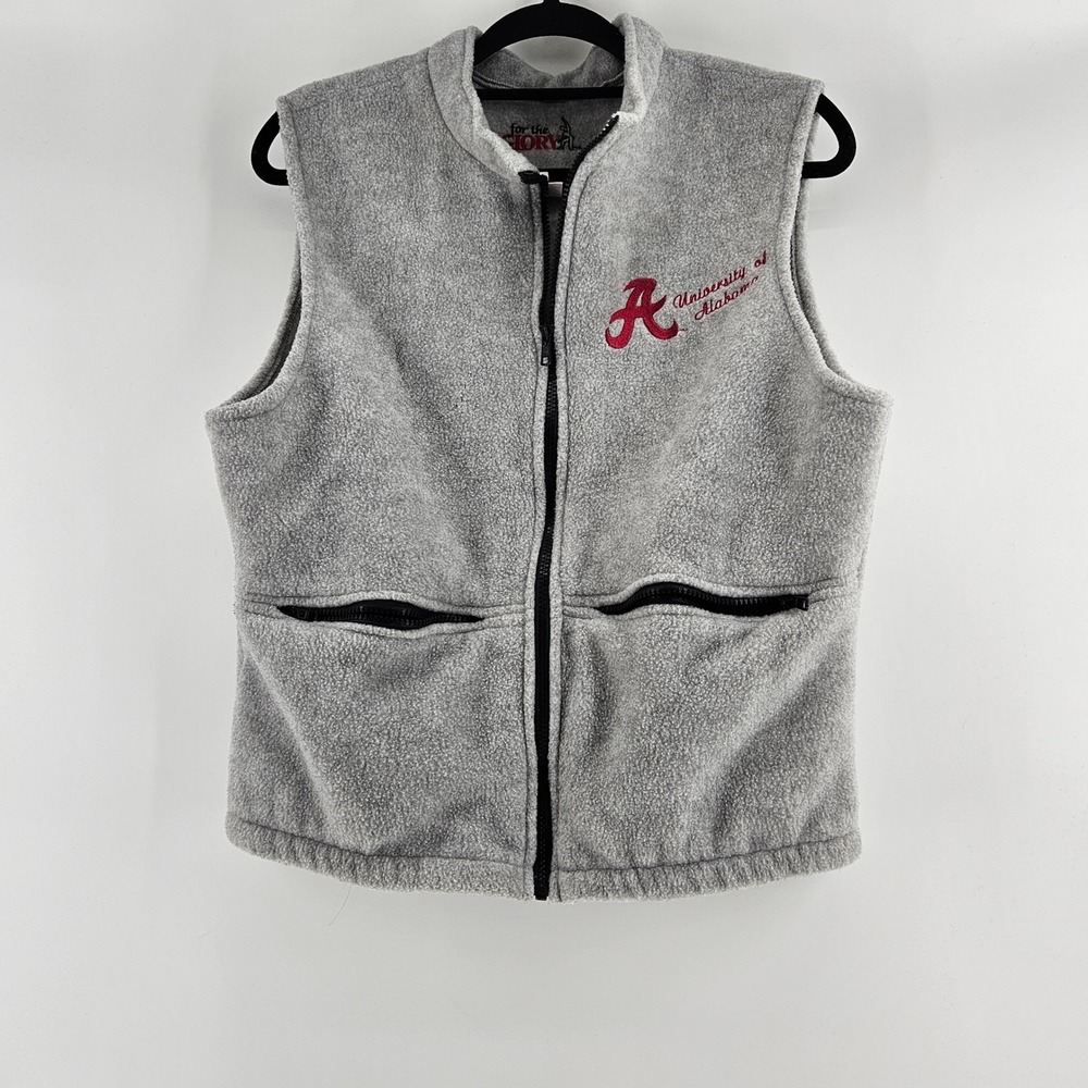 University of Alabama Fleece Vest Gray Zip Front Pockets‎ Mens Medium Roll Tide
